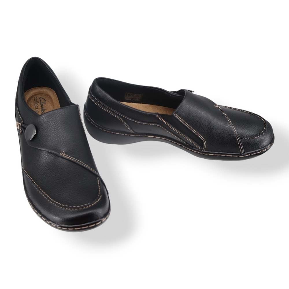 Clarks Collection‎ Cora Teresa Black Tumbled Leather Slip-On Loafer Womens 8.5